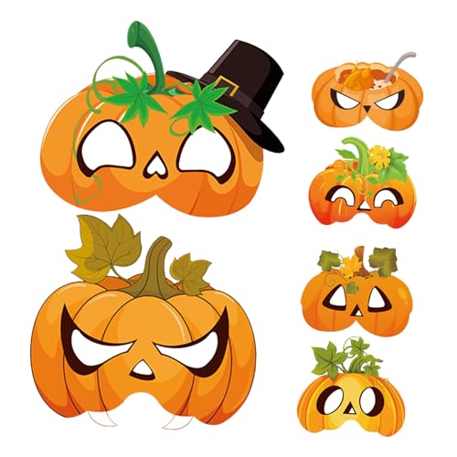 SAFIGLE 6 Stück Halloween Halbgesichtsmaske Ernteparty-Foto-Requisiten Halloween-Kürbismasken halbe Gesichtsmasken Halbgesichts-Partymasken Kürbis-Foto-Requisiten Papier von SAFIGLE