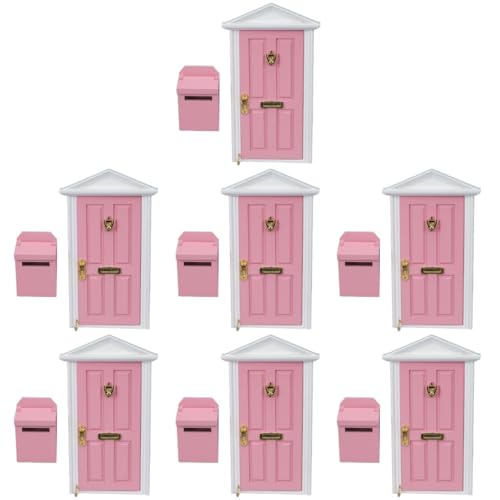 SAFIGLE 7 Sätze Mini Möbel Türen Modell Miniatur-hausdekor Rollenspielzubehör Kinderspielzeug Miniaturen DIY-Ornamente Miniatur-spitztür Dekorationen Puppenhaus Hölzern Rosa Mikroszene von SAFIGLE