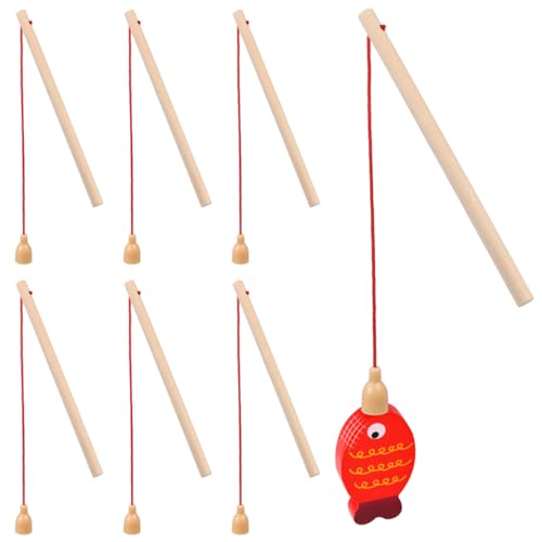 SAFIGLE 8-Teiliges Hölzerne Magnetische Angelrute：Holz Magnet Angelspiel FüR Kinder Interaktives Lernspielzeug Ab 1 Jahr - FöRdert Hand-Augen-Koordination Und Sozialspiel 14.8X0.7X0.7CM von SAFIGLE