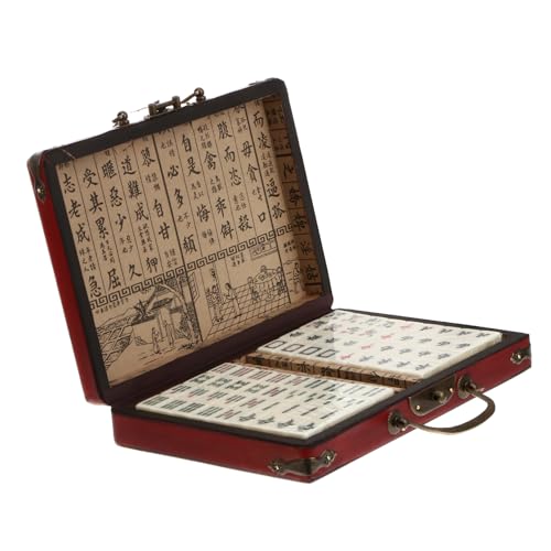 SAFIGLE Antikes Mahjong-Set Kompaktes Mahjong-Set Mini Mahjong-Fliesen Lieferungen Antiquität Reisen einstellen Bambus von SAFIGLE