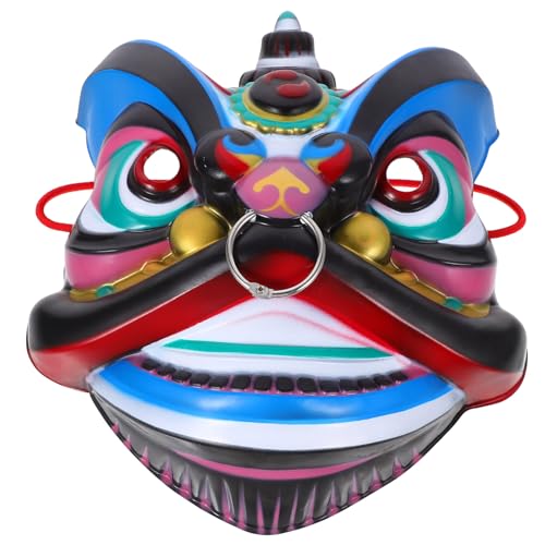 SAFIGLE Chinesische Drachen-Löwen-Masken Handgefertigte Löwenkopf-Masken 3D-Tanz-Löwen-Tiermaske 2024 Tierkreis-Drachen-Kopfbedeckung Neujahrsparty Cosplay-Kostüm Maskerade-Maske Blau von SAFIGLE