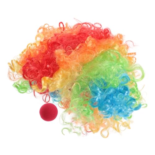 SAFIGLE Clown Kostüm Set für Halloween und Karneval Regenbogen Perücke Clownsnase Zubehör für Erwachsene Cosplay Partys und Rollenspiele von SAFIGLE