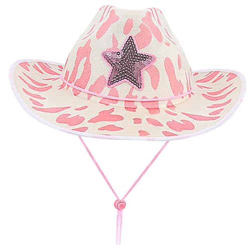 SAFIGLE Cowgirl Hut Weichem Filz mit Verstellbarem Kinnband Pinker Sternen Print Unisex für Damen für Karneval Halloween und Cosplay von SAFIGLE