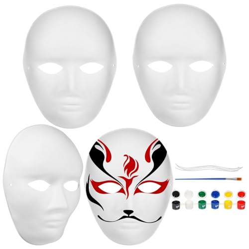 SAFIGLE DIY Weiß zum Bemalen Herrenmasken aus Papiermasse Farben Acrylfarbe Pinsel Stabile Bastelmasken für Halloween Fasching Festdekoration und Kunstprojekte von SAFIGLE