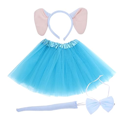 SAFIGLE Elefanten Kostüm Set Damen Karneval Kostümzubehör mit Elefantenohren Haarreif Fliege und Tüllrock Weiches Baumwollmaterial Bequem und Langlebig für Halloween und Mottopartys von SAFIGLE