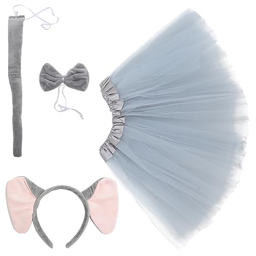 SAFIGLE Elefantenkostüm Set Erwachsene mit Grauem Elefantenohren Stirnband Fliege und Tüllrock Weiches Stoffmaterial Leicht und Wiederverwendbar für Halloween Karneval und Mottopartys von SAFIGLE