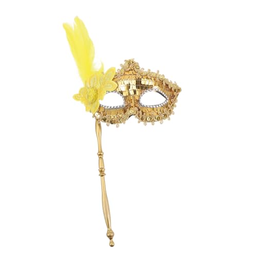 SAFIGLE Festival Zubehör Zum Aufkleben Auf Den Stock Halbmaske Masken Maskenball Maske Maske Glitzermaske Stick Gold Cartoon Goldener Kunststoff von SAFIGLE