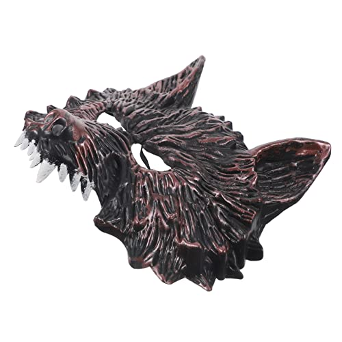 SAFIGLE Gruselige Wolfskopf Maske Halloween Tiermaske Cosplay Kostümmaske Rote Langzahnmaske für Karneval Maskerade Party von SAFIGLE