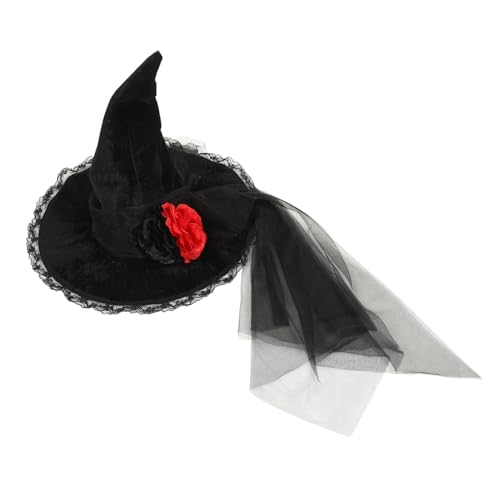 SAFIGLE Halloween Hexenhut Leichter Tüllspitze mit Barockblumen Party Witch Hat für Kostüm und Themenpartys Damen Halloween Hut Accessoire Universelle Einheitsgröße von SAFIGLE
