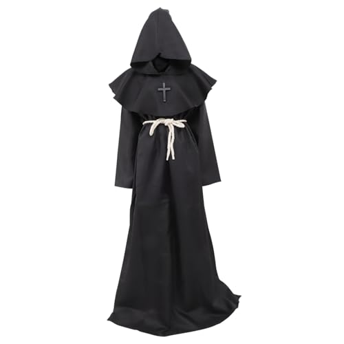 SAFIGLE Halloween Kostüm Herren Robe mit Kapuze Renaissance Cosplay Kostüm Unisex Mittelalter Priesterrobe für Party und Performance SAFIGLE Halloween Kostüm Herren Robe mit Kapuze Renaissance Cosplay Kostüm Unisex Mittelalter Priesterrobe für Party und Performance von SAFIGLE