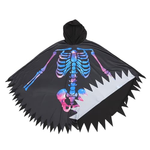 SAFIGLE Halloween Kostüm Umhang mit Skelett Muster für Maskeraden Cosplay und Partys Einheitsgröße für Damen und Herren Dekorativer Umhang für Halloween und Karneval von SAFIGLE