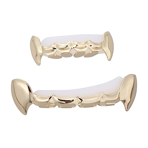 SAFIGLE Halloween Vampirzähne Falsche Zähne Goldene Vampirfangzähne Für Halloween Kostüm Karneval Party Erwachsene Cosplay Zubehör Leicht Eco Friendly von SAFIGLE