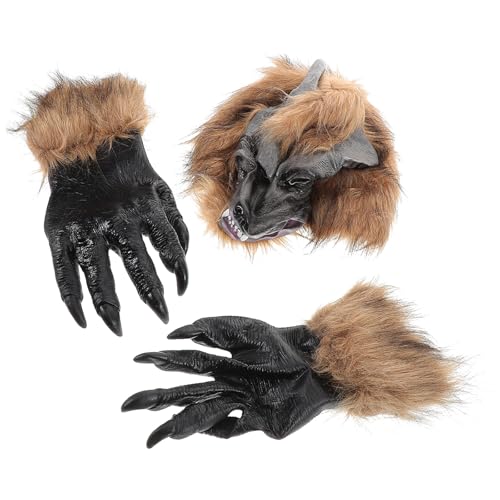 SAFIGLE Halloween Werwolf Kostüm Set Wolfskopfmaske Und Klauenhandschuhe Theater Streich Requisite Verrückte Masken Anziehmasken für Halloween Party von SAFIGLE