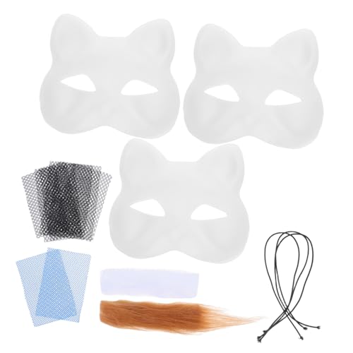 SAFIGLE Handbemalte Weiße Katzenmaske mit Plüsch PVC DIY Kostüm für Halloween Maskeraden Partys Vielseitige Tiermaske für Kreative Auftritte Stilvolle Dekoration SAFIGLE Handbemalte Weiße Katzenmaske mit Plüsch PVC DIY Kostüm für Halloween Maskeraden Partys Vielseitige Tiermaske für Kreative Auftritte Stilvolle Dekoration von SAFIGLE