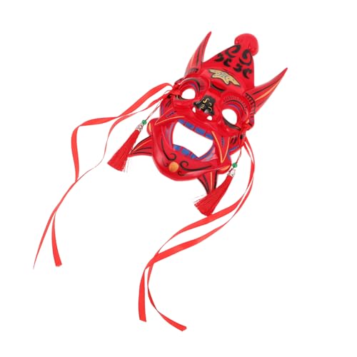 SAFIGLE Handgefertigte Rote Japanische Dämonenmaske mit Auffälligem Orientalischem Design Vintage Chinesische Gesichtsbedeckung für Halloween Karneval Maskenbälle und Cosplay von SAFIGLE