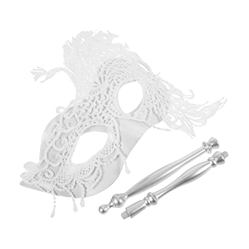 SAFIGLE Handgehaltene Spitzen Masquerade Maske Damen Venezianische Kostüm Requisite für Karneval Halloween Party Weißes Spitzen Design Geeignet für Cosplay und Maskenball von SAFIGLE