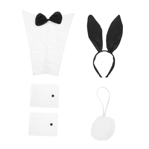 SAFIGLE Hasenkostüm Accessoires Set mit Elastischem Kaninchenohren Haarreif Hasenschwanz und Armschützern Langlebig und Bequem für Karneval Halloween Party von SAFIGLE