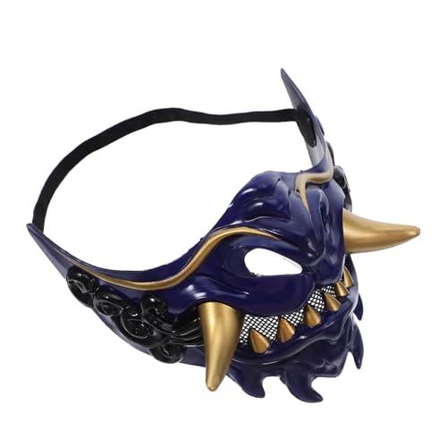 SAFIGLE Japanische Samurai Dämonenmaske Halbgesichtige Cosplay Maske Verstellbar Unisex für Halloween Party und Kostümierung in Blau von SAFIGLE