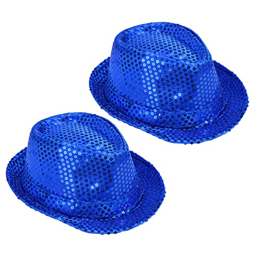 SAFIGLE Kapitänsmütze Fedora-Hut mit Pailletten Jazz-Hut Latin Jazz Mardi Gras Cosplay Abschlussball Kostüm Party-Accessoire für Erwachsene Kinder (2Er-Pack) Blau Disco-Kugel- von SAFIGLE