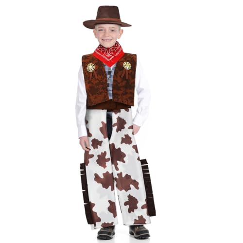 SAFIGLE Kinder Cowboy KostüM Set：Western Cowboy Outfit Mit Weste, Hut Und Halstuch - Ideal FüR Karneval, Halloween Und Rollenspiele, Bequem Und Langlebig von SAFIGLE