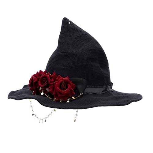 SAFIGLE Lolita Hexenhut aus Samt mit Rosenverzierung Einstellbarem Einheitsmaß Party Kostüm Hut für Halloween Cosplay und Festliche Verkleidungen Leicht zu Tragen und Vielseitig von SAFIGLE