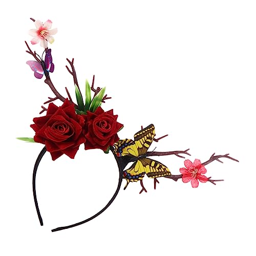 SAFIGLE Lovely Antler Hair Hoop mit Blumen Einzigartiger Kopfschmuck für Halloween Cosplay und Partys Langlebig Kreative Design mit Geweih und Floralen Akzenten von SAFIGLE