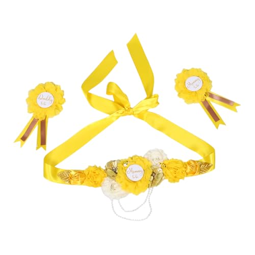SAFIGLE Maternity Sash Set mit Blumenmotiv Schwangerschaftsgürtel und Corsage Pin Set Gelber Shower Gürtel für Werdende Mütter Vielseitig für Fotoshootings und Festliche Anlässe von SAFIGLE