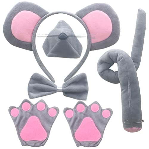 SAFIGLE Maus-Kostüm-Set für Erwachsene und Kinder, große Maus-Ohren, Schwanz-Stirnband, Cosplay, Maus-Kostüm, Kleid, Ratte für Halloween-Party, 1 Set Halloween-Maus-Kostüm von SAFIGLE