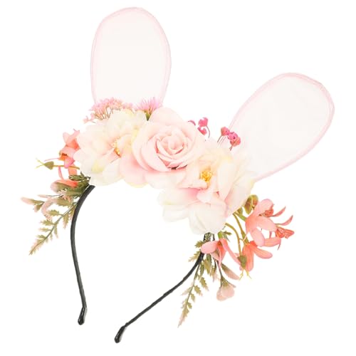 SAFIGLE Niedliches Hasenohren stirnband aus Stoff mit Blumen Bequemes Dekoratives Accessoire für Geburtstag Themenparty Cosplay und Bühnenauftritte von SAFIGLE