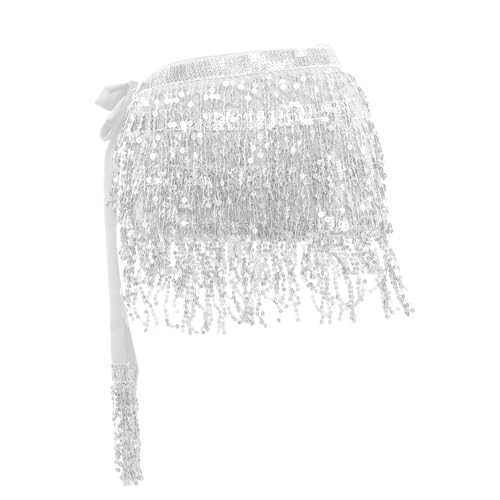 SAFIGLE Pailletten Quaste Hüfttuch Taille Gürtel Rock Bauchtanz Hüfttuch Hüfttuch Gürtel Tanz Schals Bauch Hüfttuch Chiffon Silber von SAFIGLE