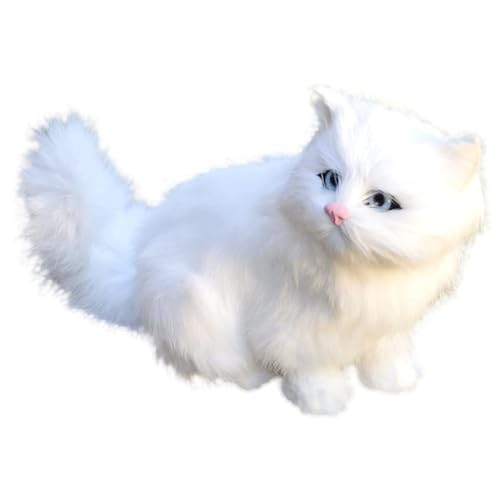 SAFIGLE Pelzige Weiße Katzenfigur Simulationstiermodelle Kätzchen Plüschtiere Haustier Aus Kunstfell Handgefertigtes Katzenmodell Pelze Wohnkultur Kind Niedlich Synthetisches Fell Geschenk von SAFIGLE