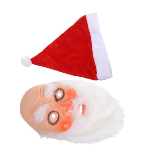 SAFIGLE Realistische Santa Claus Maske mit Vollgesicht und Weißem Schnurrbart Karneval Cosplay Kostümset mit Roter Weihnachtsmütze Verstellbar für Erwachsene und Jugendliche für von SAFIGLE