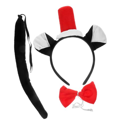 SAFIGLE Schwarzes Katzenkostüm mit Katzenohren Haarreif Hut Schleife und Vielseitiges Cosplay Zubehör für Halloween Karneval Bühnenauftritte und Mottopartys von SAFIGLE