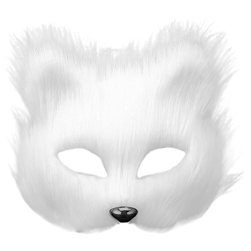 SAFIGLE Therian Gesichtsmaske, weiße Katze, Fuchsmaske, Handschuhe und Schwänze, Set, pelzige Katze, Halloween-Tier, Fuchsschwanz, Cosplay-Kostüm-Zubehör von SAFIGLE