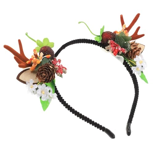 SAFIGLE Weihnachtliches Geweih Haarreif mit Künstlichen Blumen und Rehgeweih Stirnband für Damen und Festlicher Kopfschmuck für Weihnachtsfeiern und Partydekoration von SAFIGLE