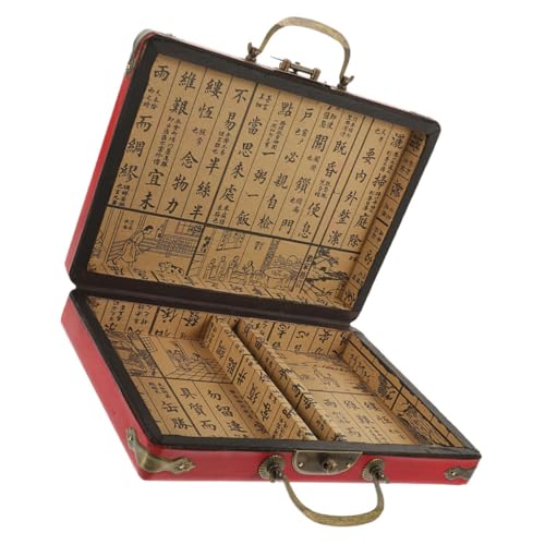 Retro Lederbox Mahjong Box Nr. 24 Schlafsaal Reise Mahjong Aufbewahrungskoffer Schachtel Mit Chinesischen Majong-Fliesen Mahjong-Container Lagerung Geschenkbox Schmuck Holz Reisen von SAFIGLE