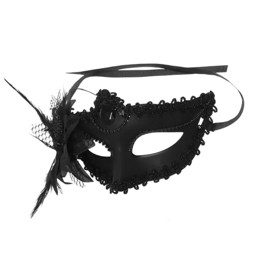 SAFIGLE halbe Gesichtsmaske aus Spitze Kostüm Party Maske Halloween -Masken Maskerademaske funkeln venetian mask women Tanzparty-Requisite Maskerade-Spitzenmaske Feder. Plastik Black von SAFIGLE