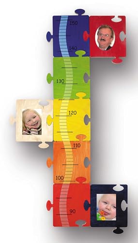 Messlatte Bilder-Puzzle bunt aus Holz für Kinder, Messleiste für Kinderzimmer, für 3 Bilder, beliebig erweiterbar, 87-151 cm von SAICO Original