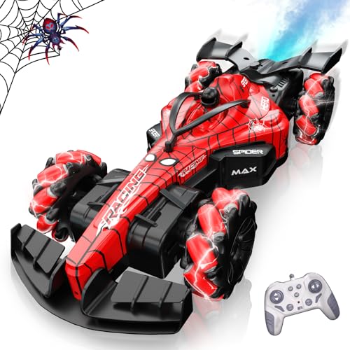 SAIFILI Formel 1 Ferngesteuertes Auto ab 3 4 5 6 7 8+ Jahre, 4WD RC Drift Car 2,4 GHz RC Spider Auto Spielzeug, 360° Drehung Rennauto Ferngesteuert mit Sprühfunktion, 1:16, Aufladbarer Batterie, Rot von SAIFILI
