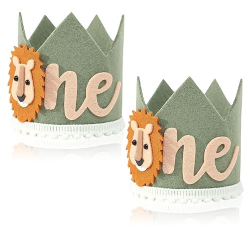 SAIIURV 2 Stück Baby Geburtstagskrone Löwen Geburtstagskrone Party Deko Hut für Kindergeburtstag Party Supplies Lustige Kindergeburtstag Celebration Dekoration (Grün) von SAIIURV