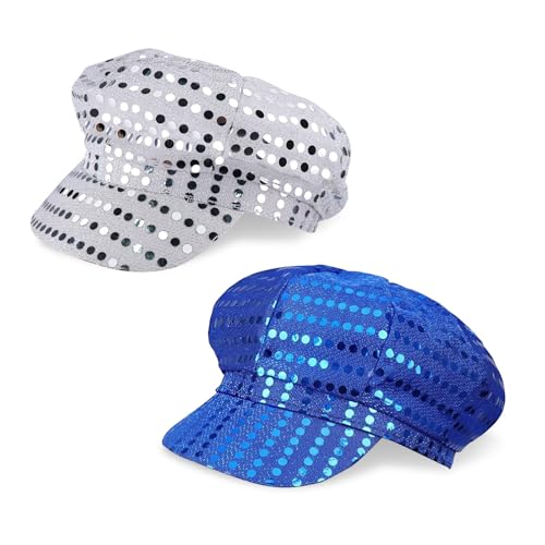 SAIIURV 2 Stück Glitzernde Hut mit Pailletten Disco Party Hüte für Damen, Mütz mit Glänzende Paillettenhut für Erwachsene, Glitzer Partyhüte Kopfbedeckung für Retro Abba Zubehör Karneval Fasching von SAIIURV