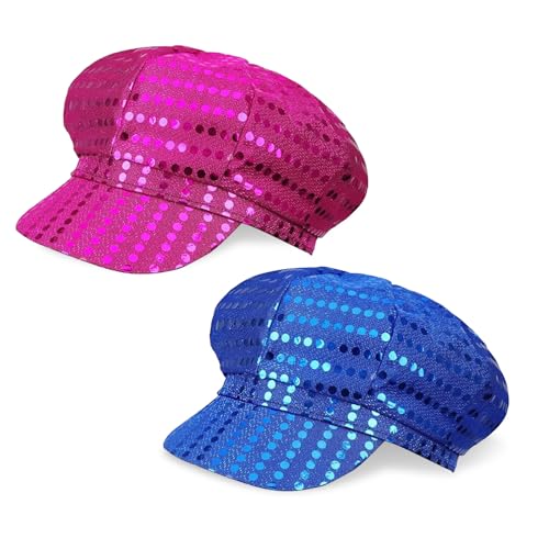 SAIIURV 2 Stück Pailletten Hut, Glitzer Partyhüte Kopfbedeckung, Disco Outfit Accessoire, Mütz mit Glänzende Paillettenhut für Disco Glitzer Kostümzubehör Kostüm Karneval Mottoparty (Blau, Rosenrot) SAIIURV 2 Stück Pailletten Hut, Glitzer Partyhüte Kopfbedeckung, Disco Outfit Accessoire, Mütz mit Glänzende Paillettenhut für Disco Glitzer Kostümzubehör Kostüm Karneval Mottoparty (Blau, Rosenrot) von SAIIURV
