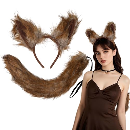 SAIIURV 2 Stücke Eichhörnchen Kostüm Erwachsener Kinder Set, Chipmunks Ohren und Schwanz, Tier Chipmunk Fox Kostüm für Karneval Halloween Themenparty (2 Stück) von SAIIURV