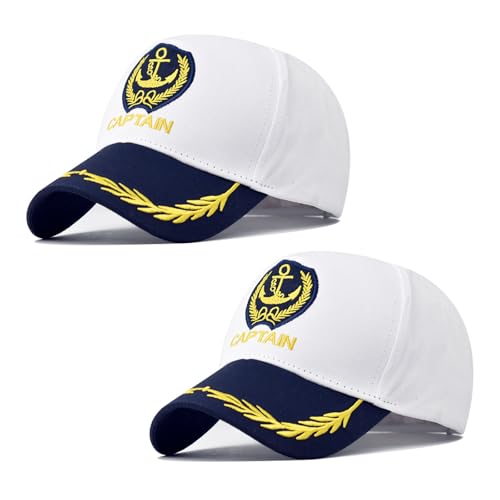 SAIIURV 2 Stücke Kapitänsmütze für Erwachsene, Captain Hat Baseball Cap, Verstellbare Marine MüTze, Yacht Matrosenmütze Marine Cap, Schiff Seemannsmütze für Karneval Mottoparty Partys Cosplay (Weiß) von SAIIURV