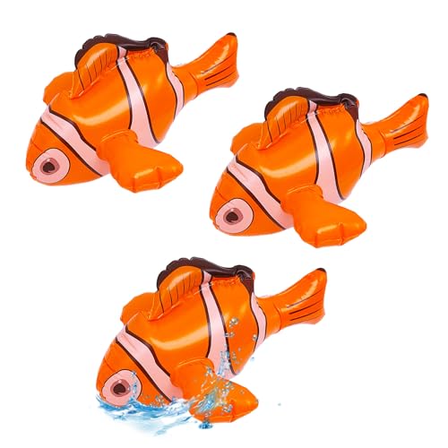 SAIIURV 3 Stück Aufblasbare Clownfische, Aufblasbare Schwimmtier Kinder, Wassertiere Aufblasbar, Aufblasbarer Tropischer Fisch, Schwimmtiere für den Pool Strand Schwimmbad 27CM (3 Stück) von SAIIURV