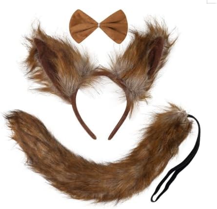 SAIIURV 3 Stücke Eichhörnchen Kostüm Kinder Set, Chipmunks Ohren und Schwanz Bow Tie, Tier Chipmunk Fox Kostüm für Karneval Halloween Themenparty (3 Stück) von SAIIURV