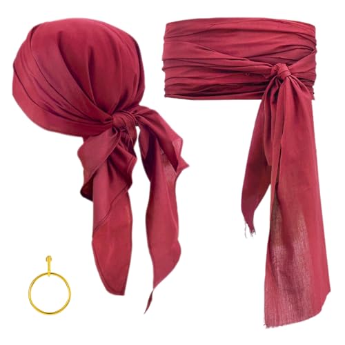 SAIIURV 3 Stücke Piraten Accessoires Set, Mittelalter Piratenkostüm Zubehör Set Damen Herren Piraten Verkleidung Accessories, Kapitän Dress Up Set für Karneval, Cosplay, Party, Halloween (Rot) von SAIIURV