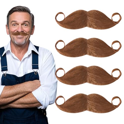 SAIIURV 4 Stück Schnurrbart zum Ankleben Fake Bart Fake Mustache Falscher Bart Kostüm Schnurbart Kleben Moustache Herrenm Verkleidung Detektiv Barts von SAIIURV
