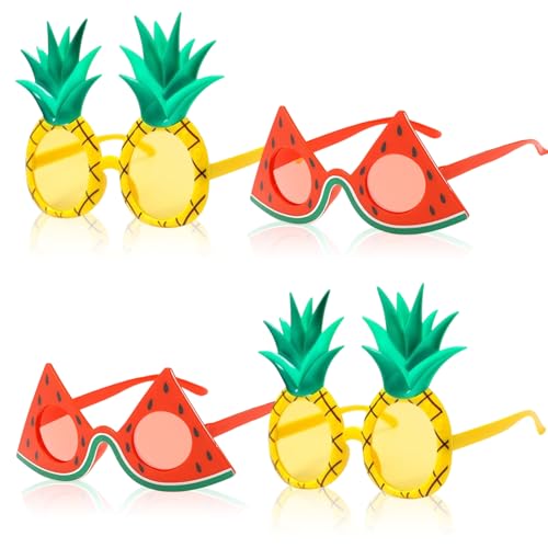 SAIIURV 4 Stück Sonnenbrille Ananas Wassermelone Hawaii Lustige Brille Sommer Strand Thema Requisiten Neuheit Brillenrahmen Geburtstag Party Dekorationen für Karneval Festival Zubehör (4 Stück) von SAIIURV