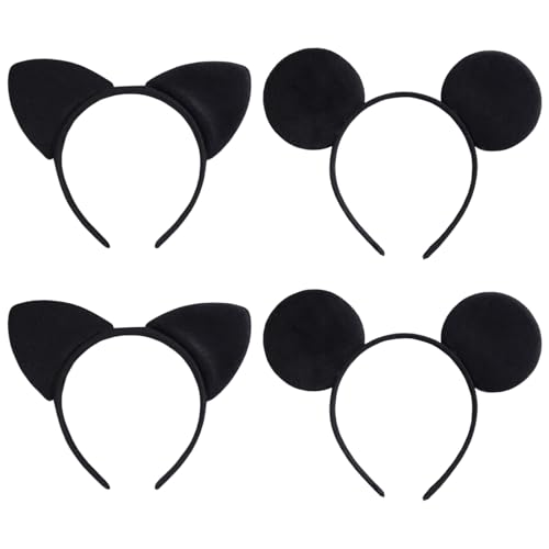 SAIIURV 4 Stücke Katzenohren Stirnband, Maus Ohren Stirnbänder, Katzen Kostüm, Haarreifen Mäuseohren Party Dekoration Cosplay Kostüm, Halloween Kopfschmuck für Kinder, Damen & Herren (Schwarz) SAIIURV 4 Stücke Katzenohren Stirnband, Maus Ohren Stirnbänder, Katzen Kostüm, Haarreifen Mäuseohren Party Dekoration Cosplay Kostüm, Halloween Kopfschmuck für Kinder, Damen & Herren (Schwarz) von SAIIURV